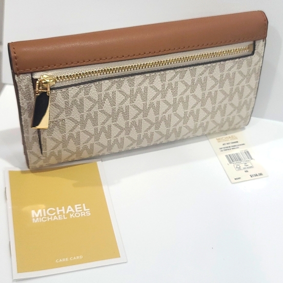 ✅ Michael Kors Jet Set Tri-Fold Large Logo Leather Wallet Acorn / Vanilla ✨ NWT - Picture 8 of 16